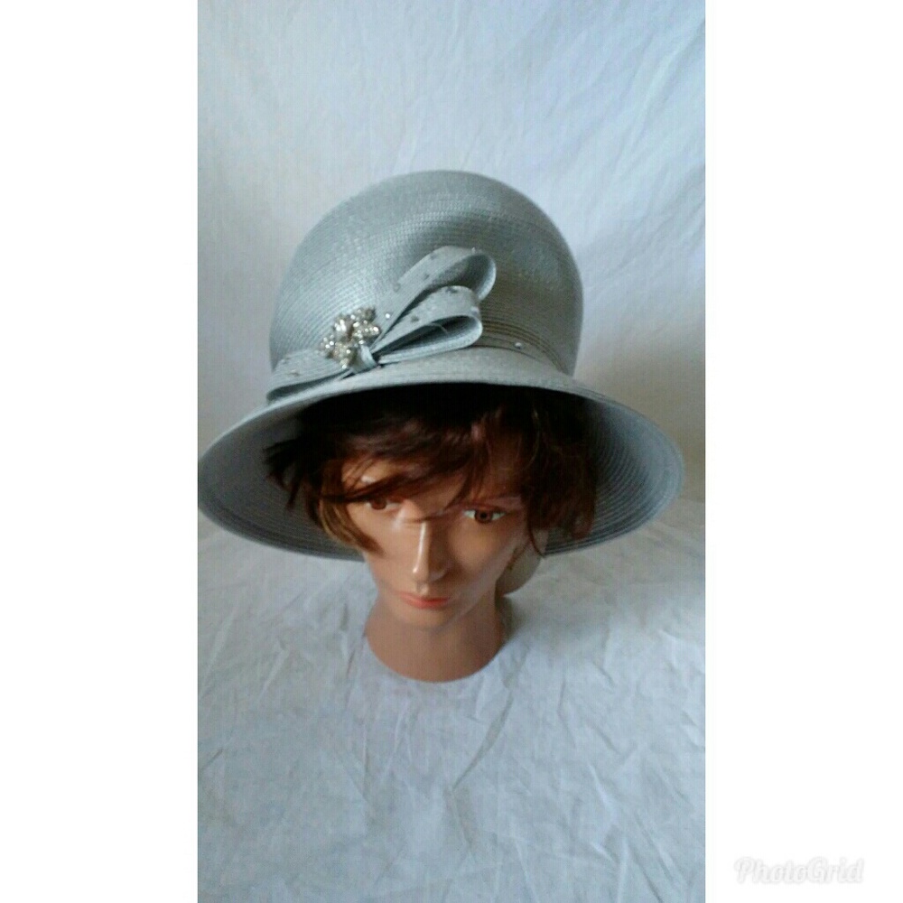 Ms. Divine Silver Rhinestone Church Derby Hat